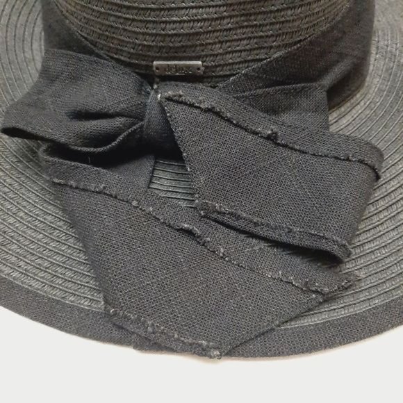 DELUX Woven Summer Floppy Brim Hat Lightweight Black w/Ribbon Sz S - M - Picture 15 of 15